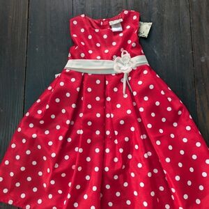 90's Vintage Red Polka Dot Brooke Lindsay Kids Dress with Floral Accent And Bow